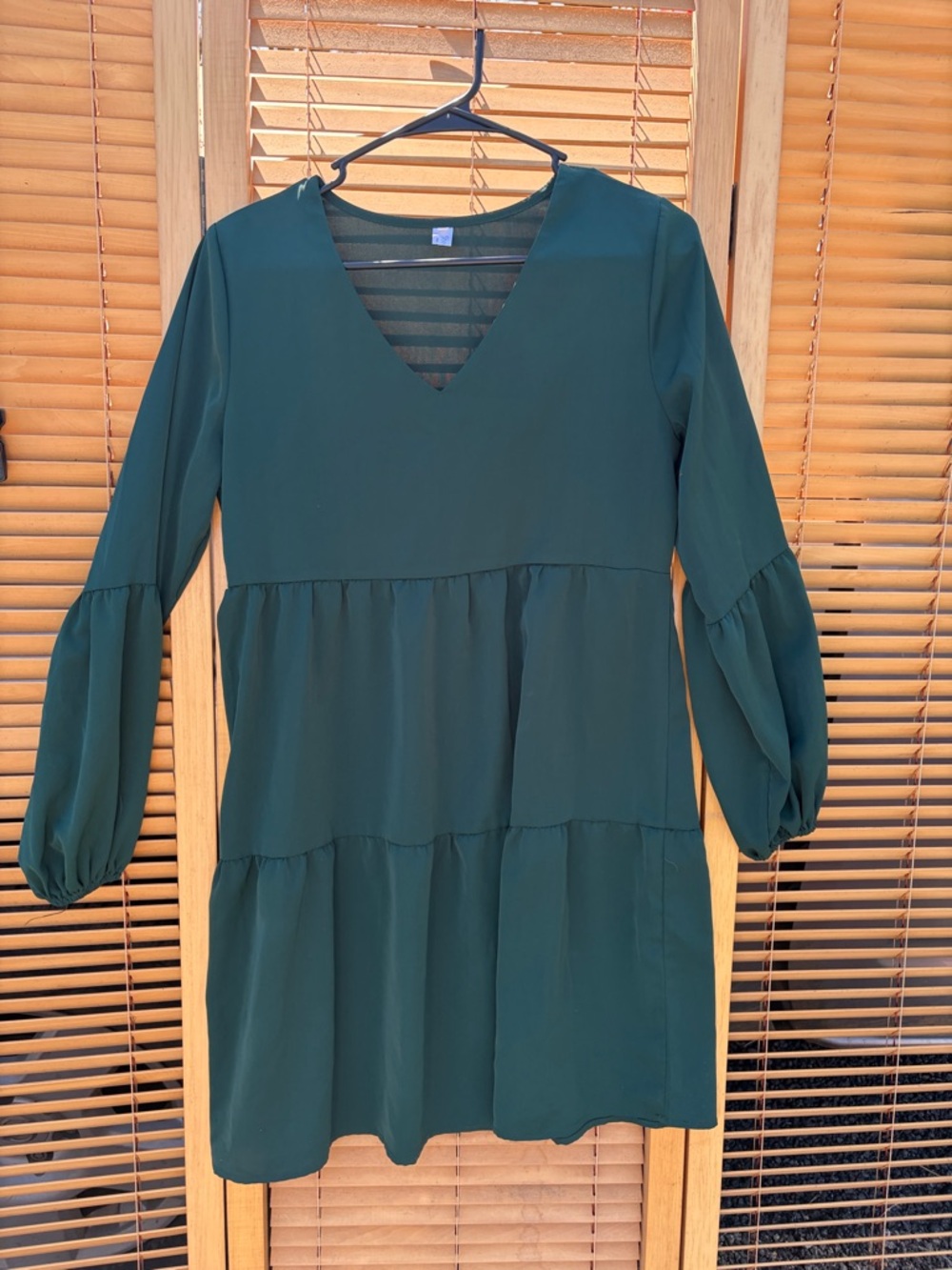 Forest Green Long Sleeve Tiered V-Neck Dress